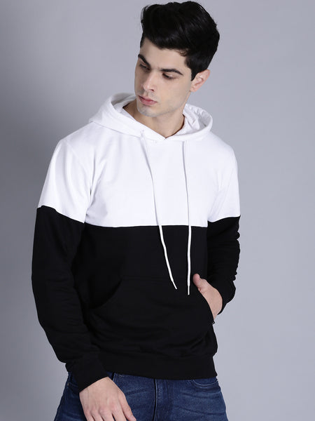 Kook N Keech (Men White & Black Colourblocked Hooded Sweatshirt)